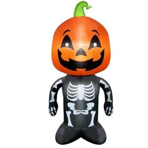 4FT Halloween Inflatable Skeleton with Pumpkin Head & Smiling Face – Lighted New